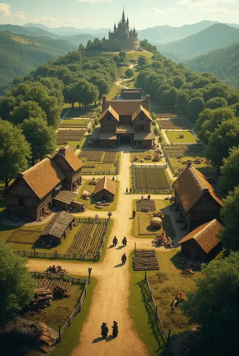 Large medieval farm, 2D,  seen from above