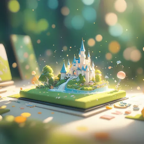 (masterpiece,  best quality:1.2),  Closeup of Cartoon Castle on a Green Background , Cute numbers艺术,  Beautifully Detailed Digital Art ,  4K high definition illustration wallpaper  , Cute numbers, Blurred dream picture,  4k HD wallpaper illustration ,  Cut...