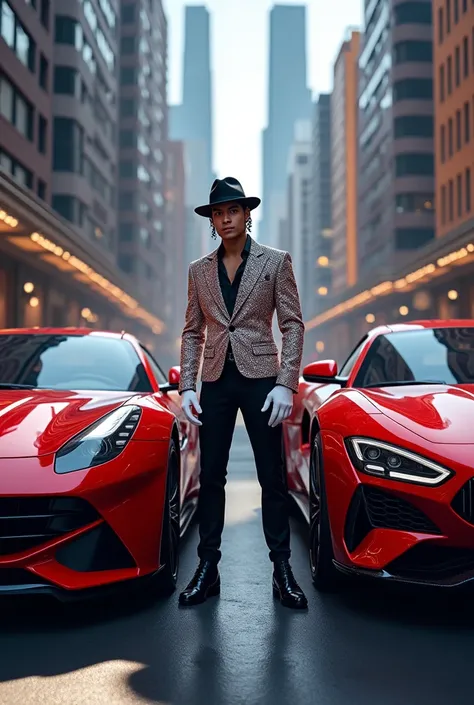 Michael Jackson with a Ferrari 458 and a black Mercedes-Benz G63 