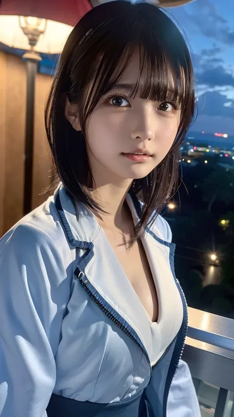 ((masterpiece,  best quality,  high definition ,  Ultra High Definition)),  Japanese High School Girls,(Realistic:1.4)、Excited、 Amazing Face 、Pointed Mouth、 close your mouth、Glossy Lips 、 short hair on the side of the uniform,(Beautiful Hair:1.5)、In pajama...