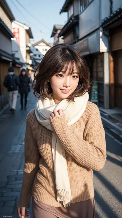 highest quality、genuine、Super detailed、finely、High resolution、8k wallpaper、one beautiful japanese woman Walking  through the scramble intersection.、light brown disheveled hair、sharp focus、perfect dynamic composition、beautiful and detailed eyes、thin short h...