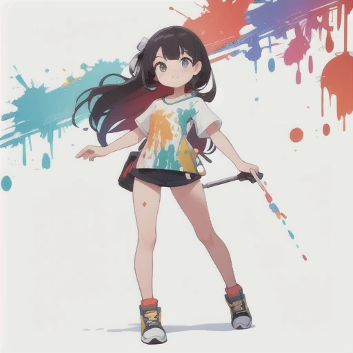 masterpiece,best quality,ultra-detailed,1girl,colorful,full body,paint splatter,