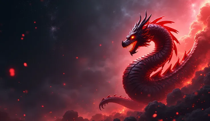 Create a modern banner design with a red Dragon image and a mix of black and the words MVR in the categories Games, Memes, Podcast, Chat Room, Fan Art. and uses a Galaxy background with Riot Games artstyle