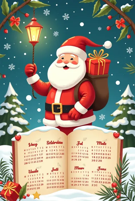 Create me a calendar for the year 2025 with the months in Spanish with Christmas design 