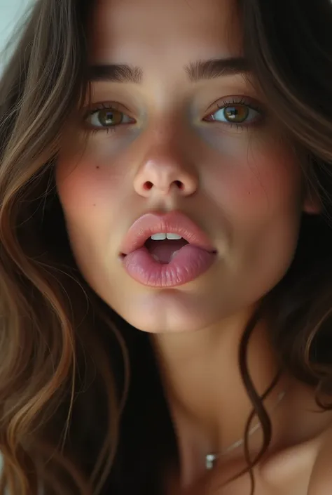  A beautiful girl with long wavy hair, , Half-open reveals the lips of her vagina..