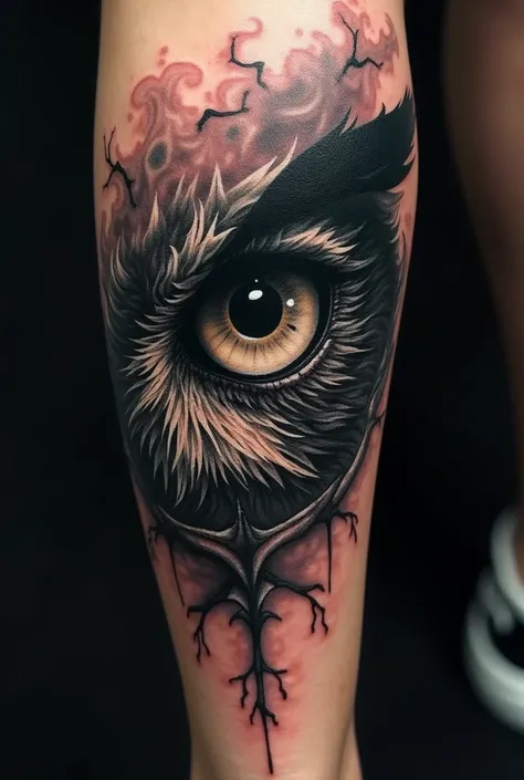 Demonic dark owl eye tattoo