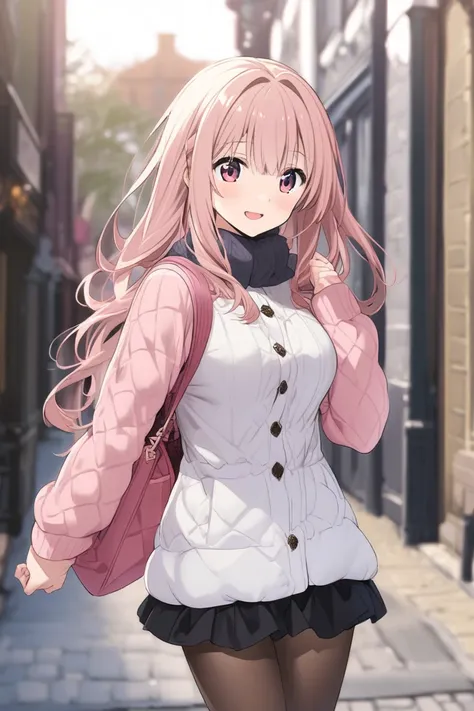 Megurine Luka cute sexy casual clothes skirt winter walking hair pink