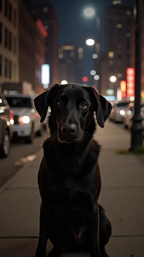 homeles black dog in night life streets of new york