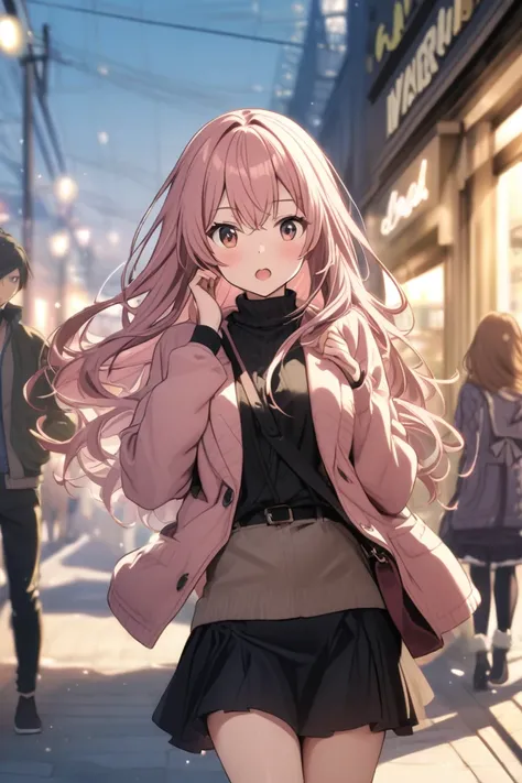 Megurine Luka cute sexy casual clothes skirt winter walking hair pink