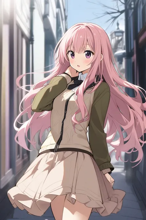 Megurine Luka cute sexy casual clothes skirt winter walking hair pink