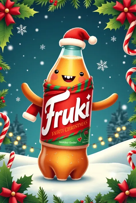 Use the Fruki soda brand logo to add Christmas effects and designs to the logo. 