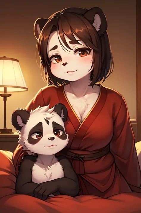 Ancient China, panda couple , the Art of Lovemaking, Chinese Nightwear , futon , ( soft focus , Shallow focus , dim light , Cross Process , Tyndall ) , Mature , euphoria , coquettish , funny face , fabulous , Feminine , looking away , glossy lips , bold ar...