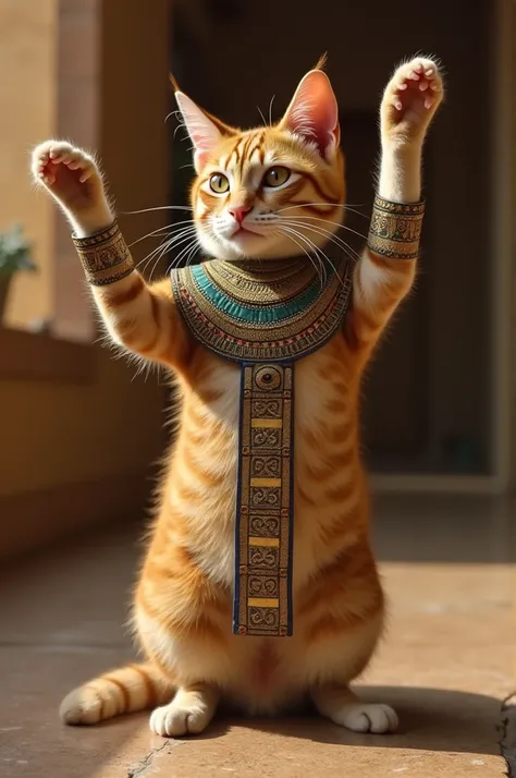 A cat doing an Egyptian pose