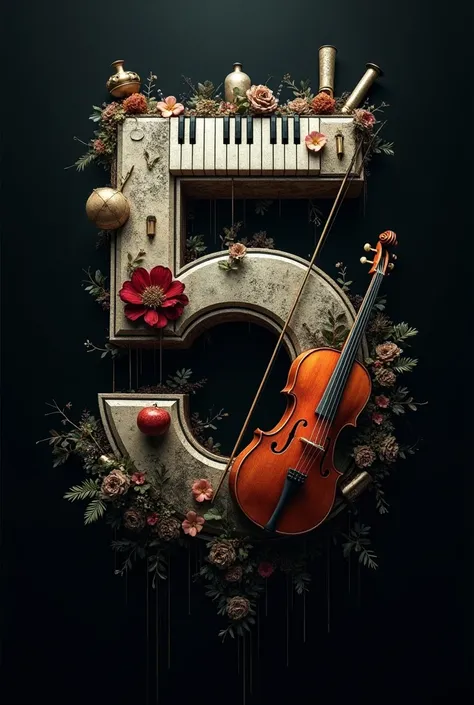  an image with the words  (5th )  and surrounded by musical instruments with a black background
