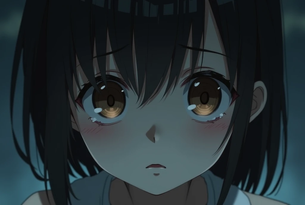 A girls brown eyes that show fear (anime)