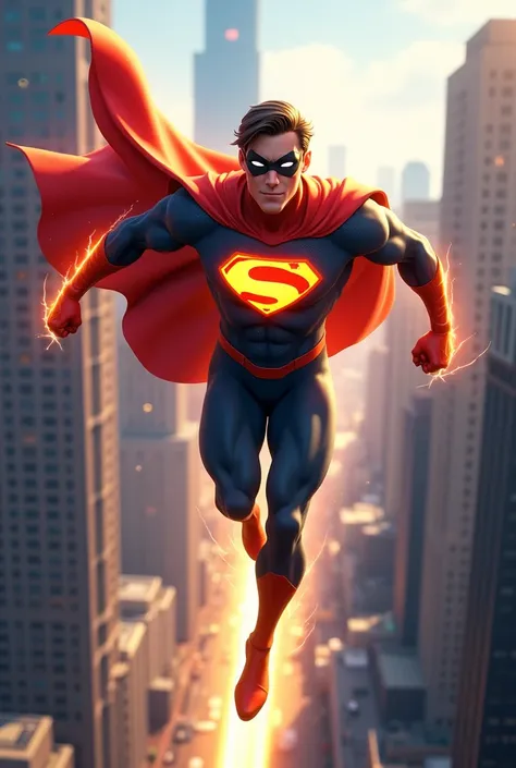 Create a new, animated superhero with the power of force , speed and telepathy that a man who is in the city 