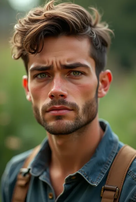 Picture of a 25-year-old boy who is a gardener and looks nervous but confident