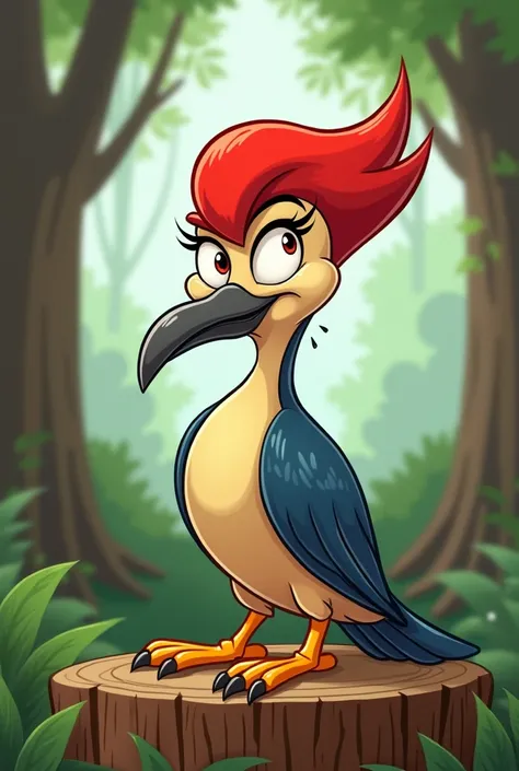 Picture of the woodpecker in a cartoon with a disgusted face.