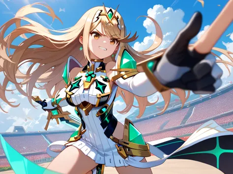 high contrast, masterpiece:1.2, highest quality, best aesthetics),  very round face, very cute face, (((1 girl))), mythra\(xenob...