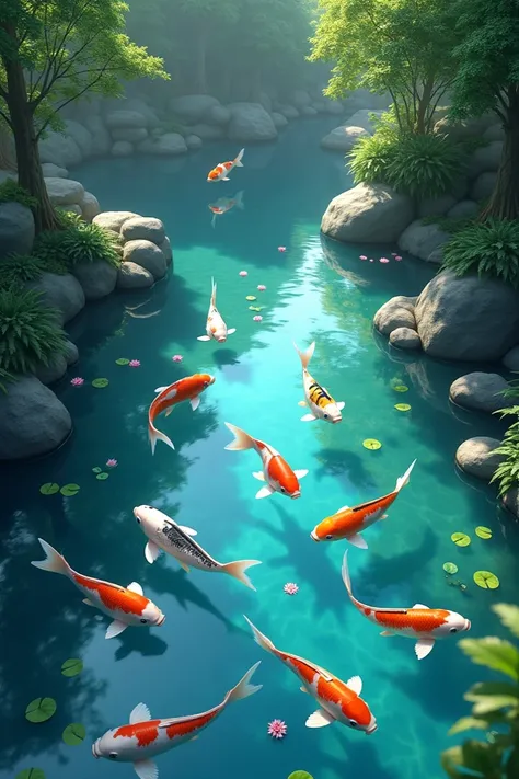 A blue water pond with fish