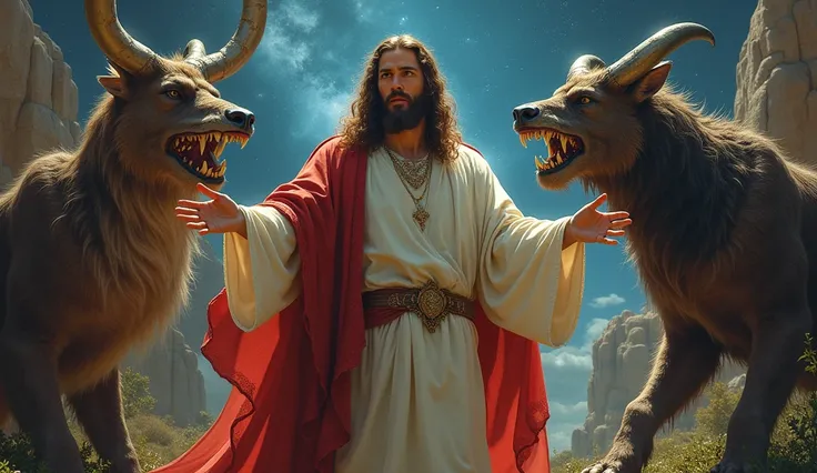 Jesus with mysterious beasts in the bible (clear image)