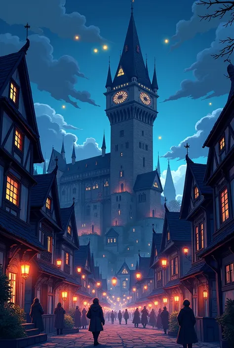 Its a medieval background at night ,  and theres a wizards tower in the center of the city,  and it draws like an anime webtoon 