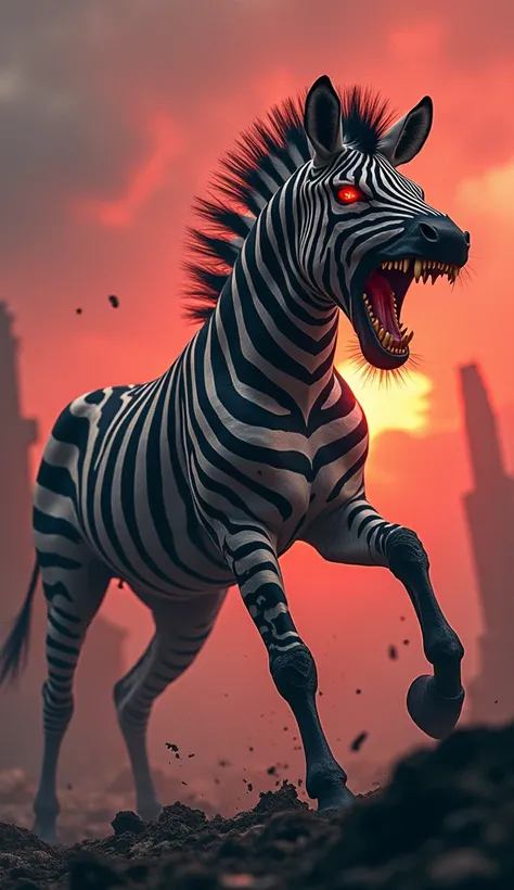 Roaring and furious mutant zebra with diamond