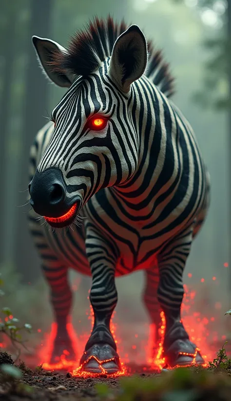  It creates an immense and absolutely terrifying creature that is a fusion of a zebra and a wild boar ,  known as The Infernal Stripes .  This creature is an imposing monstrosity that rises almost 4 meters to the shoulders ,  with a body that combines agil...