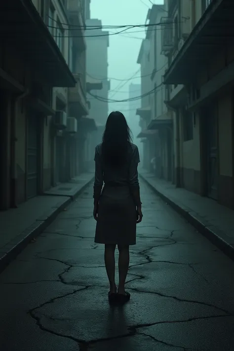 Woman with her back on a deserted and dark street