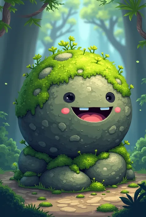 Mossy rock, rounded, smile, game, gaming, pixels, not cute