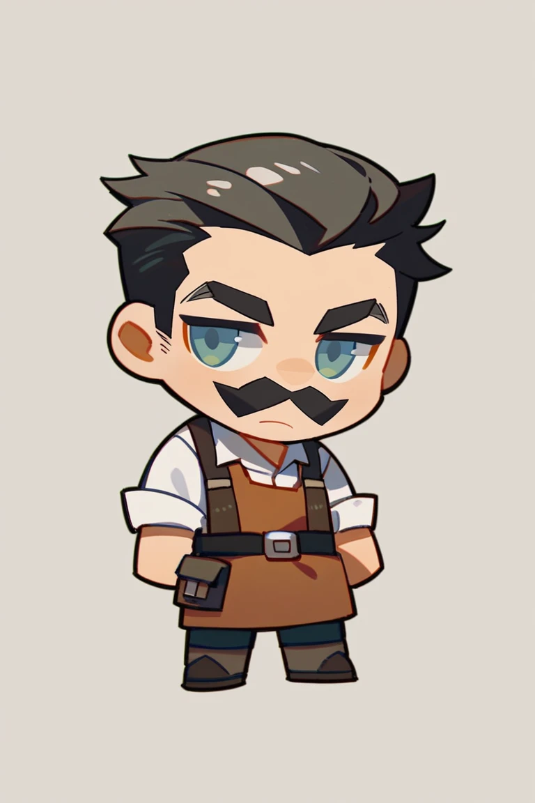  1 man, elder,Chibi,grey, deformed,Craftsman,Mustache, unkempt hair