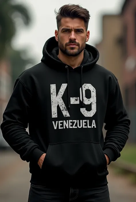 Sudadera negra de hombre,  mens black sweatshirt with the K-9 logo and Venezuela 