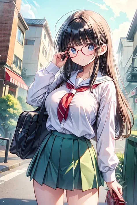 Big Breasts、  、Long Hair、   College Student 、The way to school in the evening、Glasses