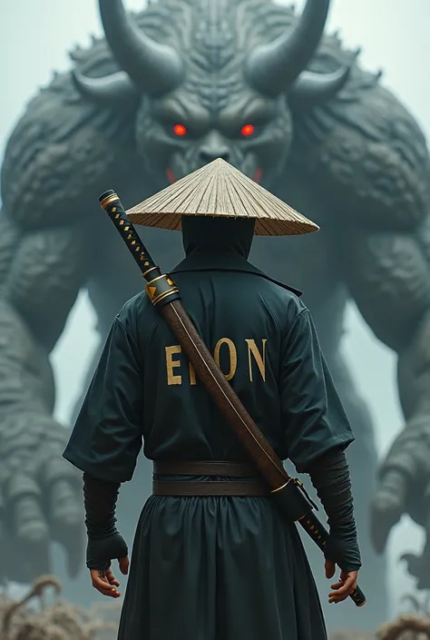  create the following picture :
A ninja who has Wolverine claws that come out of your ankle like Wolverine and has brown eyes and a small scar UNDER his right eye.  on his clothes in a suitable place the inscription “Erion " There should be . 
Behind him i...