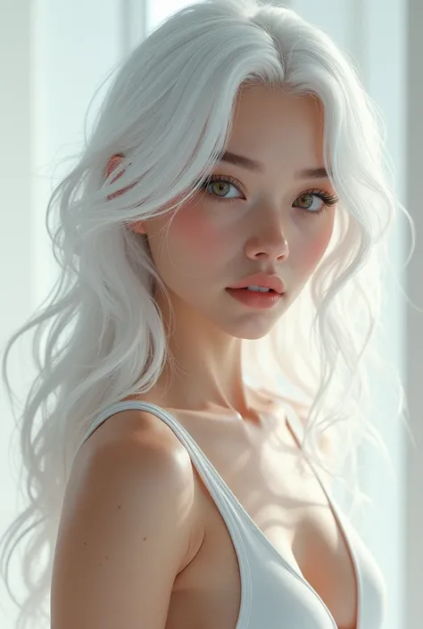 White haired girl, Beautiful with an athletic body 