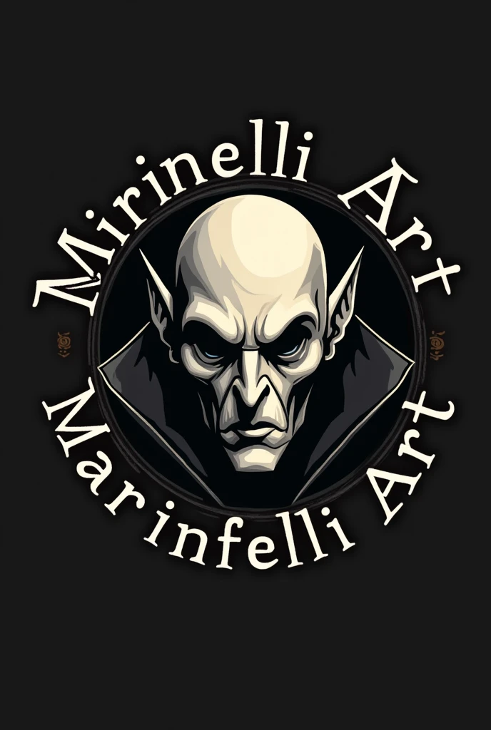 I want a logo for my artistic Instagram account .  that has the face of nosferatu in a circle and written around it the word ((marinelli art))