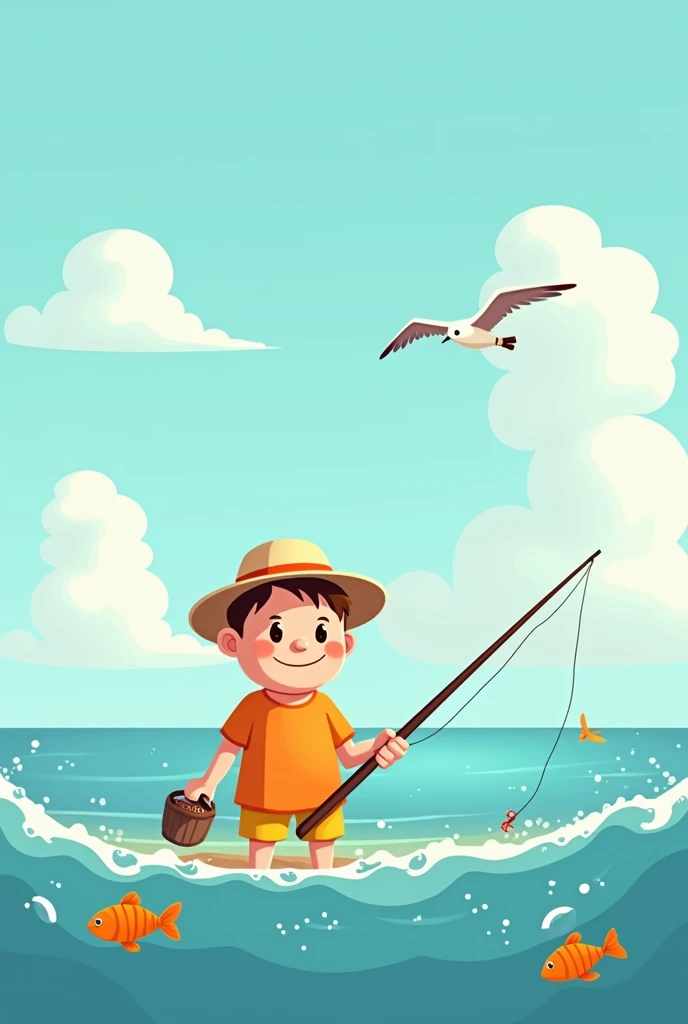 drawing of a person fishing in the sea, simple cartoon style