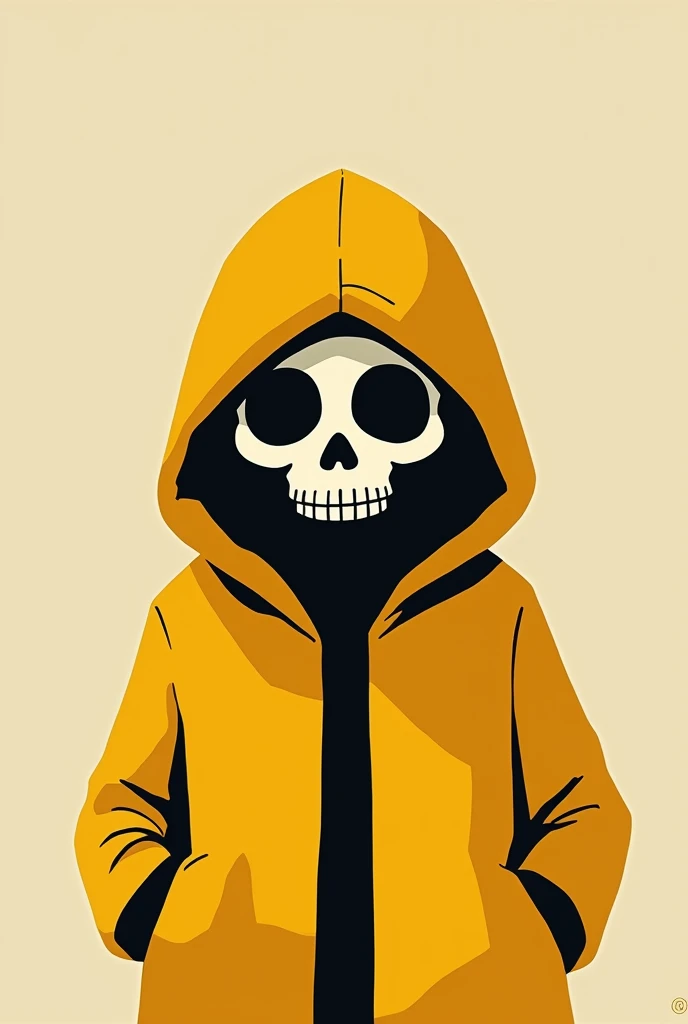 Create a minimalist logo for a YouTube channel called Donnix-EX. The logo features the silhouette of a hooded figure wearing a large, tunic-style hood in vibrant yellow. The figures face is obscured by a skull mask, rendered in a bone-white color. The over...