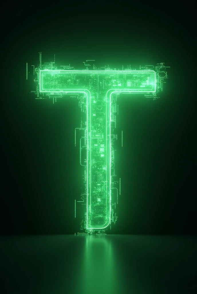 Beautiful green glowing letter T with matrix effects