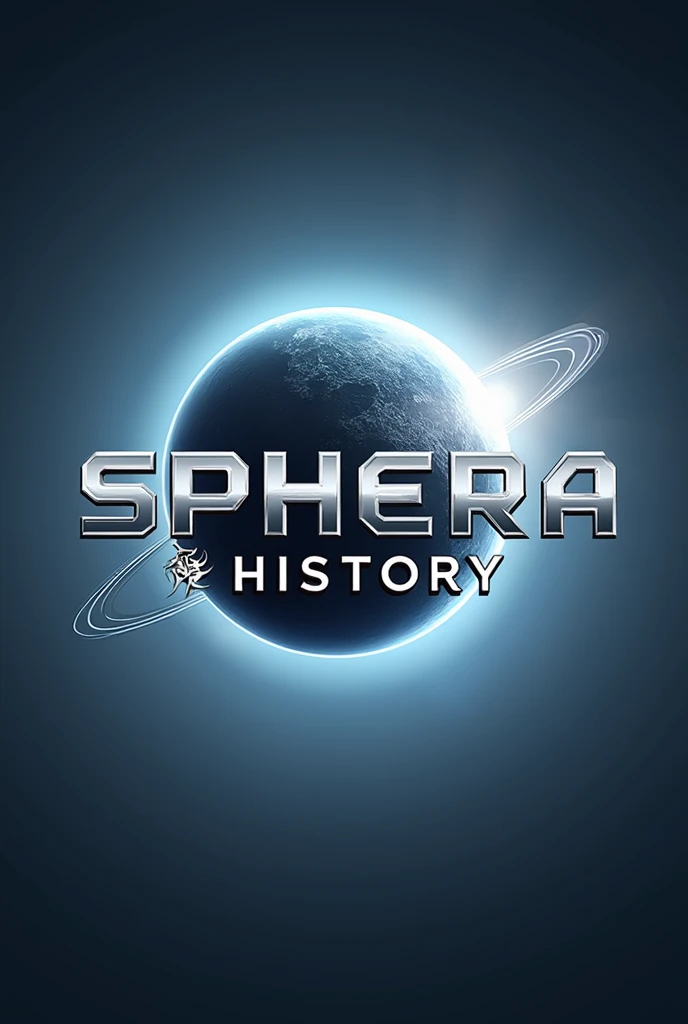 I want a logo named Sphera TV History with a transparent background, designed for use in videos. The logo should have a modern, minimalist style featuring a planet and sleek text. Please provide it as a PNG file with no background.