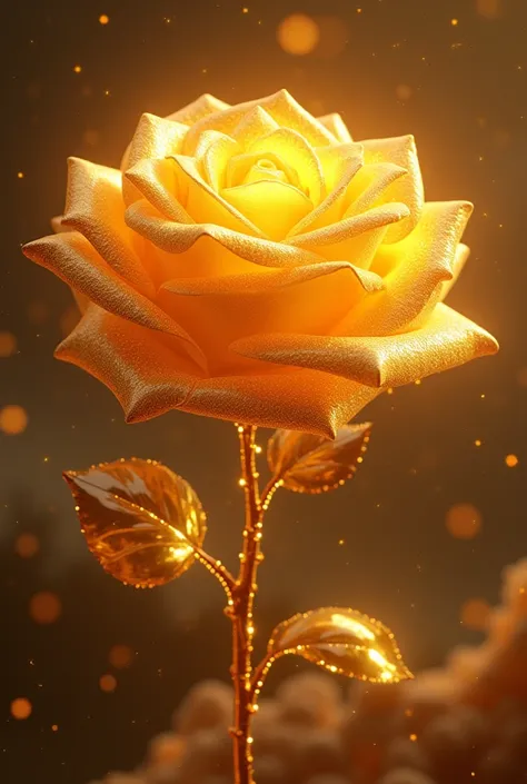  Create a realistic gold rose as big as a planet ,  bright like a diamond ,  lived like the crystal clear waters of a spring , photodynamics ,  photocinema blazing like a volcano  