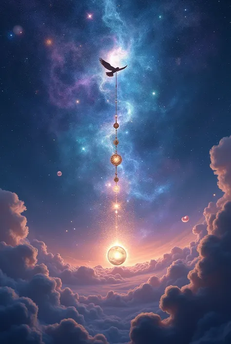  Animated video of the universe,  with tarot pendulum  , Crystal ball , plume , Bird  