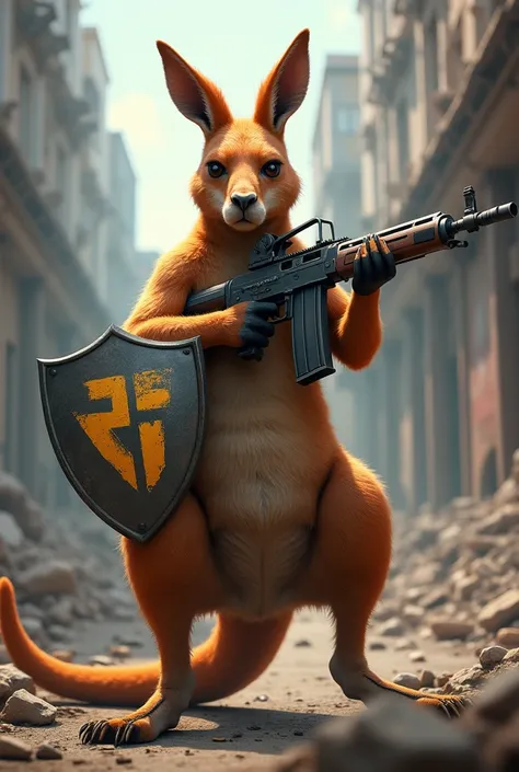 A male kangaroo with the Free Fire shield
Armed with mp40