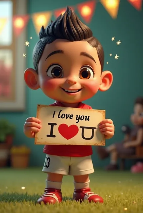  Cristiano Ronaldo with a cartel that says "I LOVE YOU" Let Cristiano be animated cuddly and dwarf  