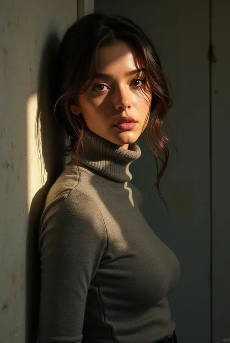 1girl solo looking at viewer  wearing a turtleneck sweater  epiCRealism