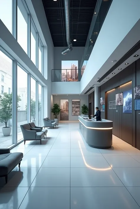 Create an office reception with high tech style 