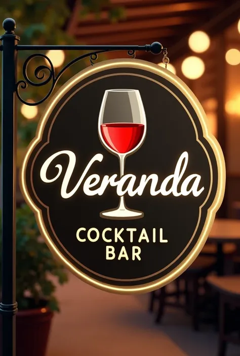 Combined logo bar sign depicting a glass of wine with the name" veranda cocktail bar" graphically
 style 

