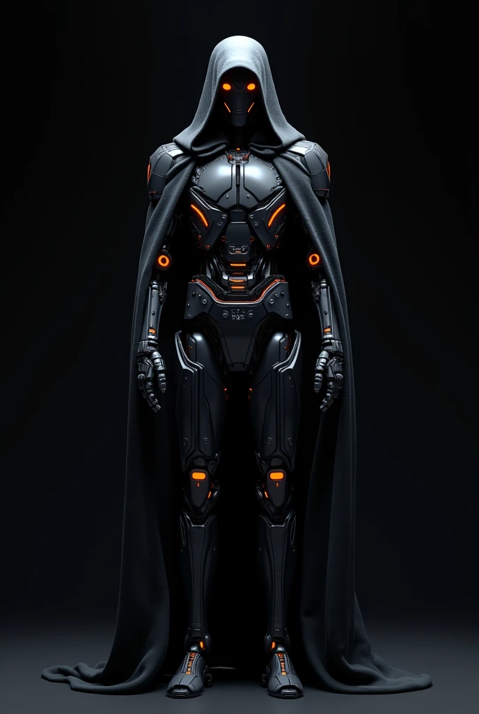 Cyber punk robot in a Star Wars JEDI robe with a black background