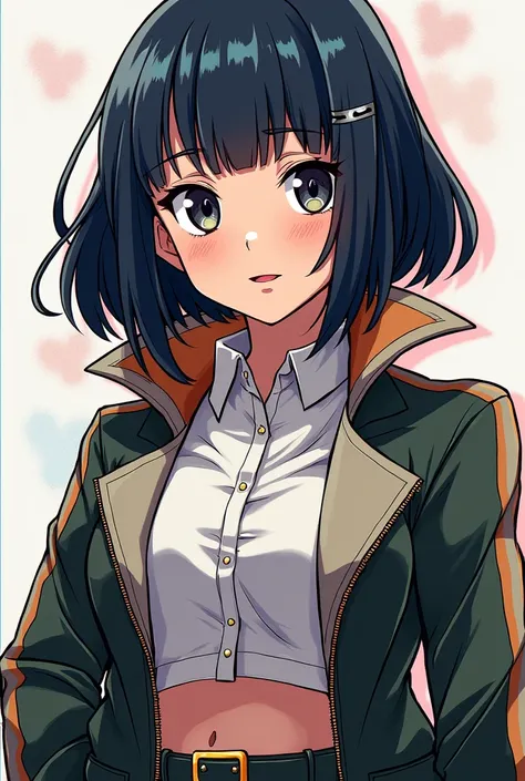 Please create an image of a stylish My Hero Academia girl with straight hair seen from the front 