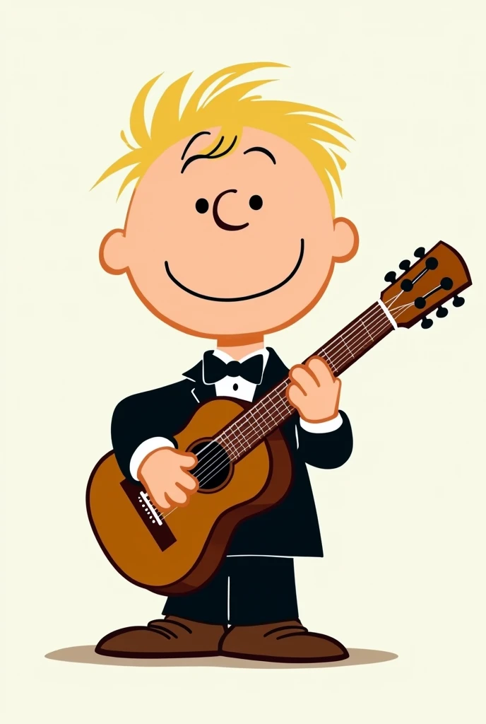 Generate a 4×4 image of Charlie Brown with a tuxedo playing guitar 